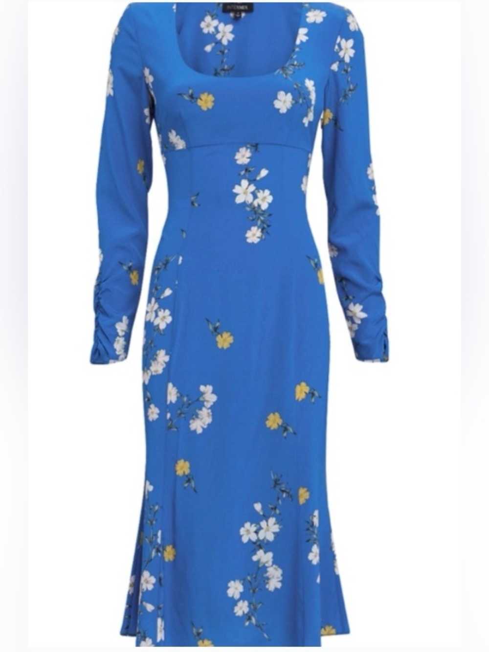 INTERMIX Mariabella Blue Floral Silk Square Neck Midi Dress Size 2